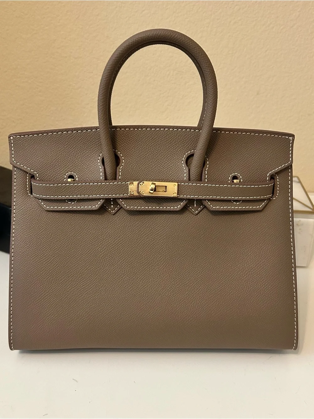 25cm Etaupe Epsom Top Handle Leather Satchel